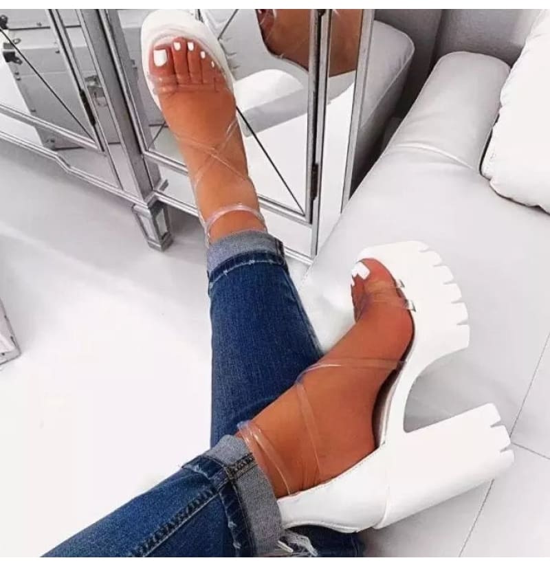 Attractive Clear Strappy Pumps, Hot Strappy Pumps, High Heels, Sexy Strappy Women's Shoes