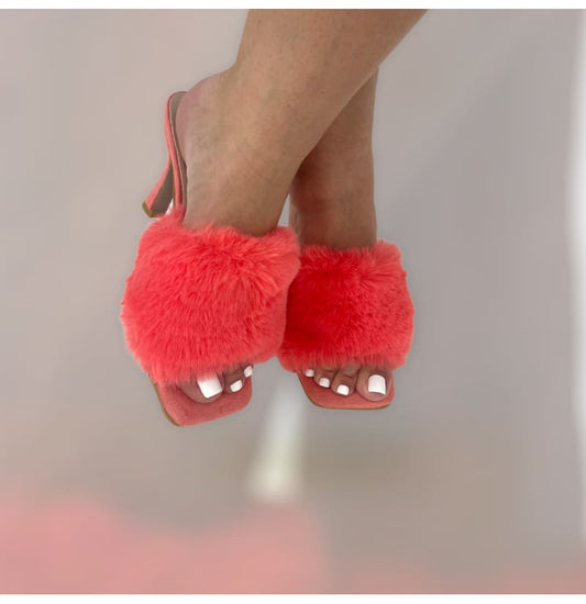 Attractive Fuzzy Coral Pumps, High Heels, Women's Sexy Shoes