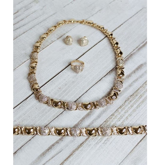 Best Gold Necklace, Bracelet, Earrings, Ring Set Brass & Gold Plated, Hearts, Excellent Quality
