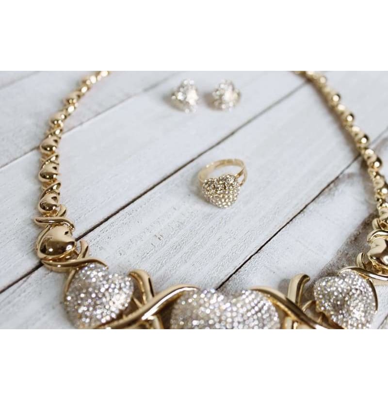 Best Gold Necklace, Bracelet, Earrings, Ring Set Brass & Gold Plated, Love Hearts, Excellent Quality