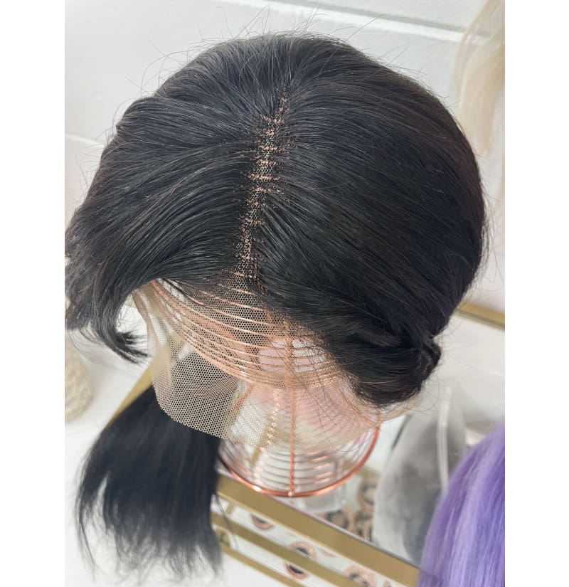Black Beauty w/side Bang 26 inch Straight 13x4 Wig Human Hair 180 Density