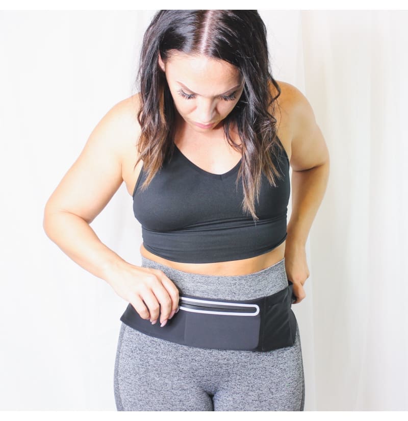 Flat Fanny Running Belt Black, Perfect For Workouts! Easy Storage For Your Phone, Keys, Cards,