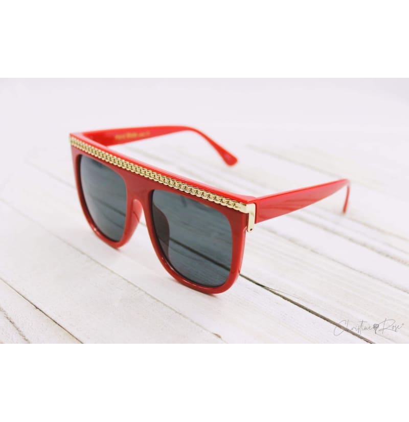 Sunglasses - Flat Top Gold Chain Red Sunglasses