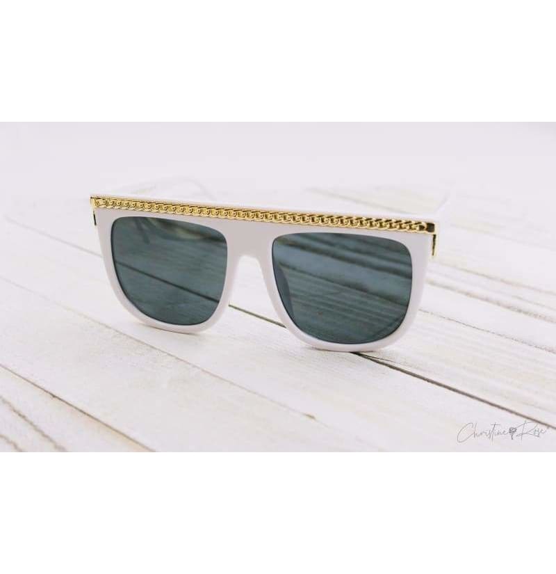 Sunglasses - Flat Top Gold Chain White Sunglasses