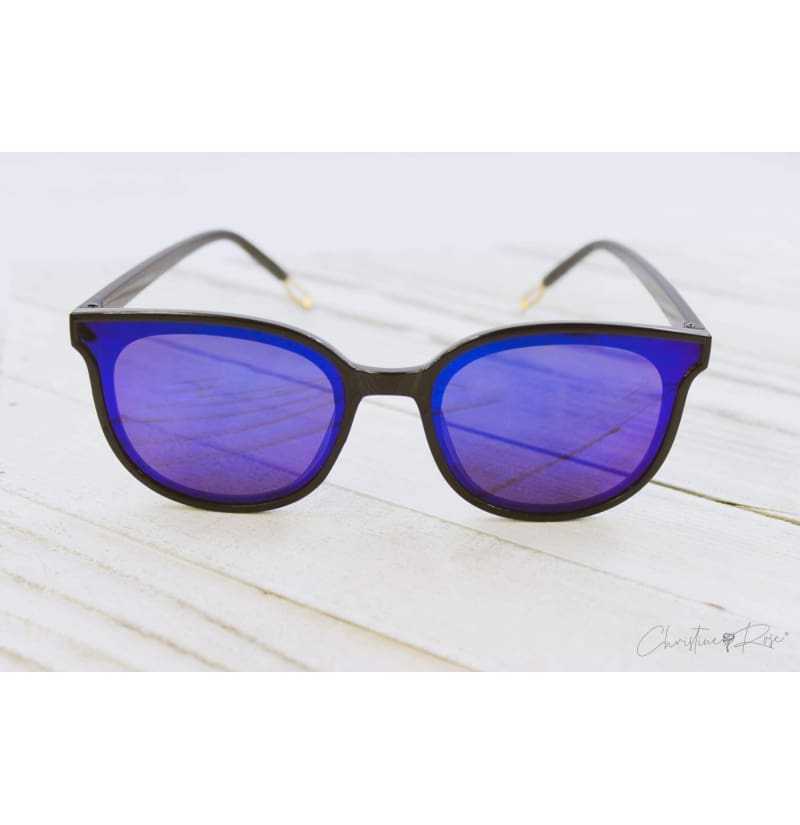 Sunglasses - Gold Tip Blue Purple Mirrored Sunglasses