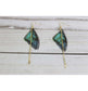 Green Blue Black Butterfly Wings Earrings, Beautiful Translucent Dangling Chain Fashion Earrings