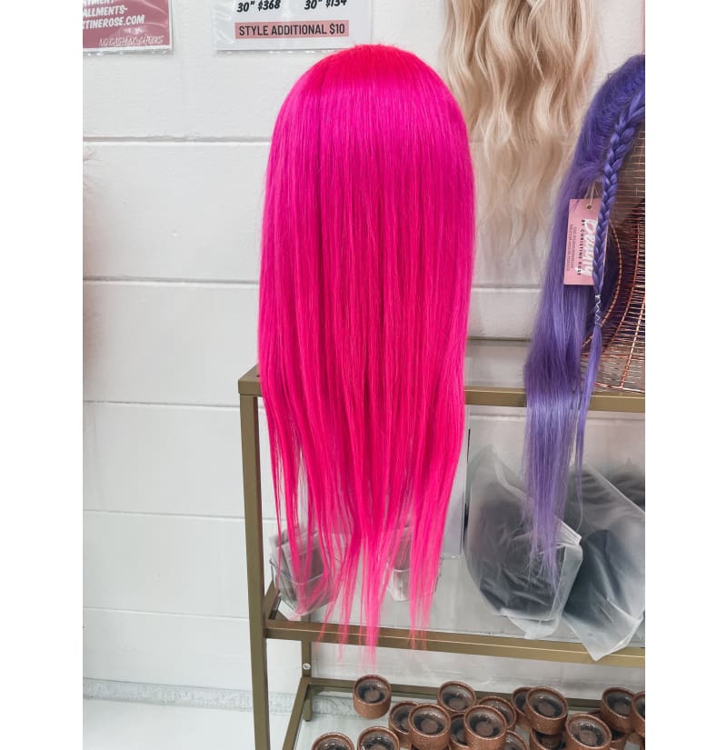 Hot Pink Lava 26 inch Straight 13x4 Wig Human Hair 180 Density