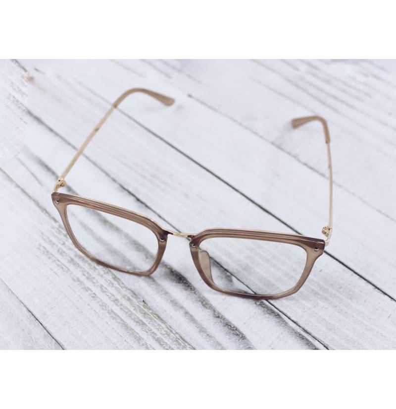 Lovely Me Stylish Clear/Tan Trim Glasses With Gold Frame