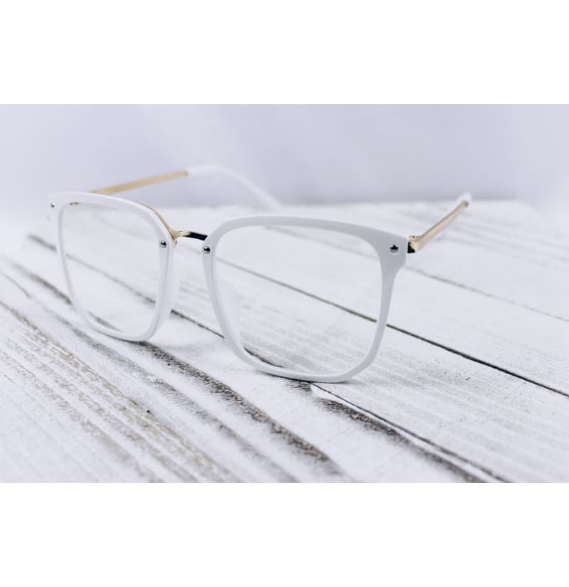 Lovely Me Stylish Clear/White Trim Glasses With Gold Frame