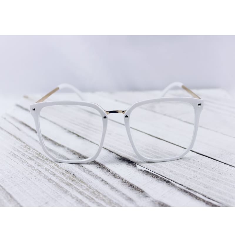 Lovely Me Stylish Clear/White Trim Glasses With Gold Frame