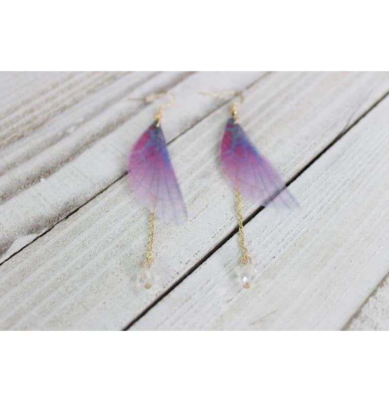 Pink Blue With Crystal Bead Butterfly Wings Earrings, Beautiful Translucent Dangling Chain Fashion