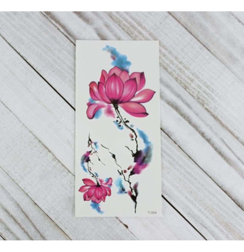 Temp Tattoo Pink Water Color Flowers