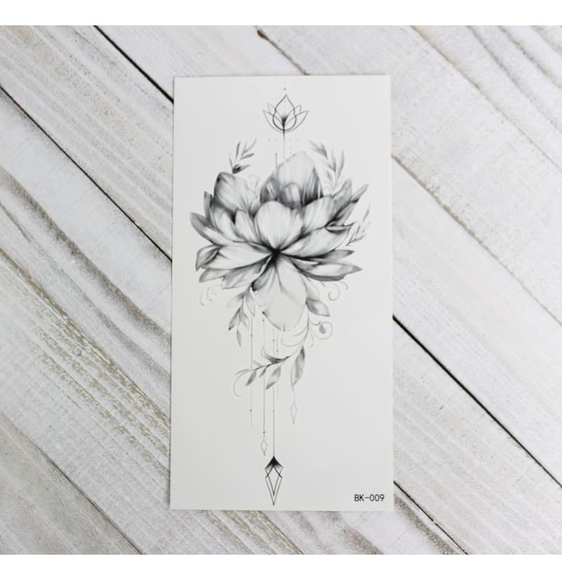 Temp Tattoo Sacred Flower Black Design
