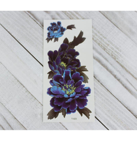 Temp Tattoo Vibrant Blue Colorful Flowers