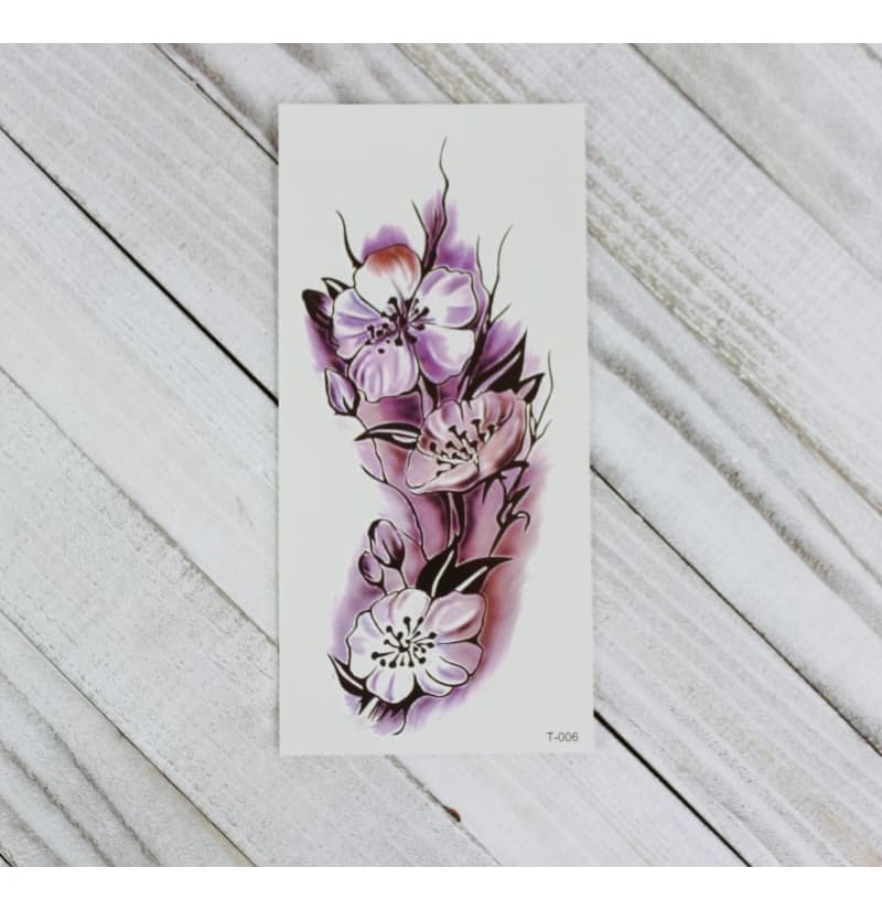 Temp Tattoo White Purple Flowers